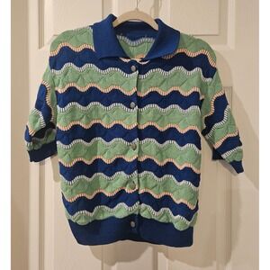Odeeh Knit Cardigan Sweater S Organic‎ Cotton Italy Multicolor Button Front SS